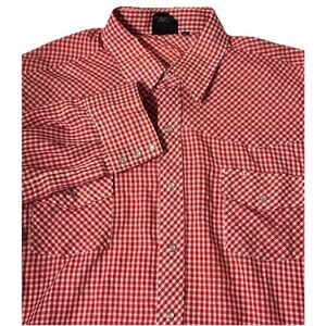 Timber Ridge‎ Mens XL Red White Gingham Pearl Button Up Western Shirt Cowboy Vtg